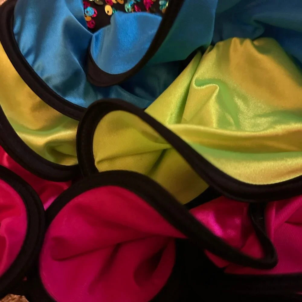 XSC Weissman Bright Confetti Dance Costume w/ Neon Skirt sequin bodice 4/5